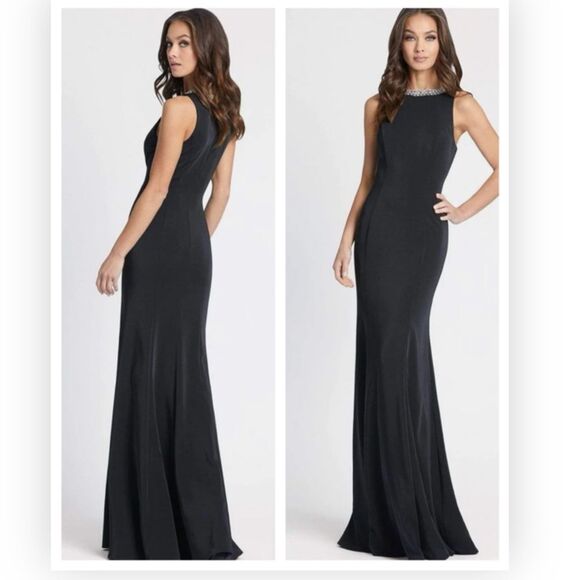 Mac Duggal Black Embellished Neck Trumpet Gown Size 12 Maxi Dress 49093 New $498 - Picture 1 of 7